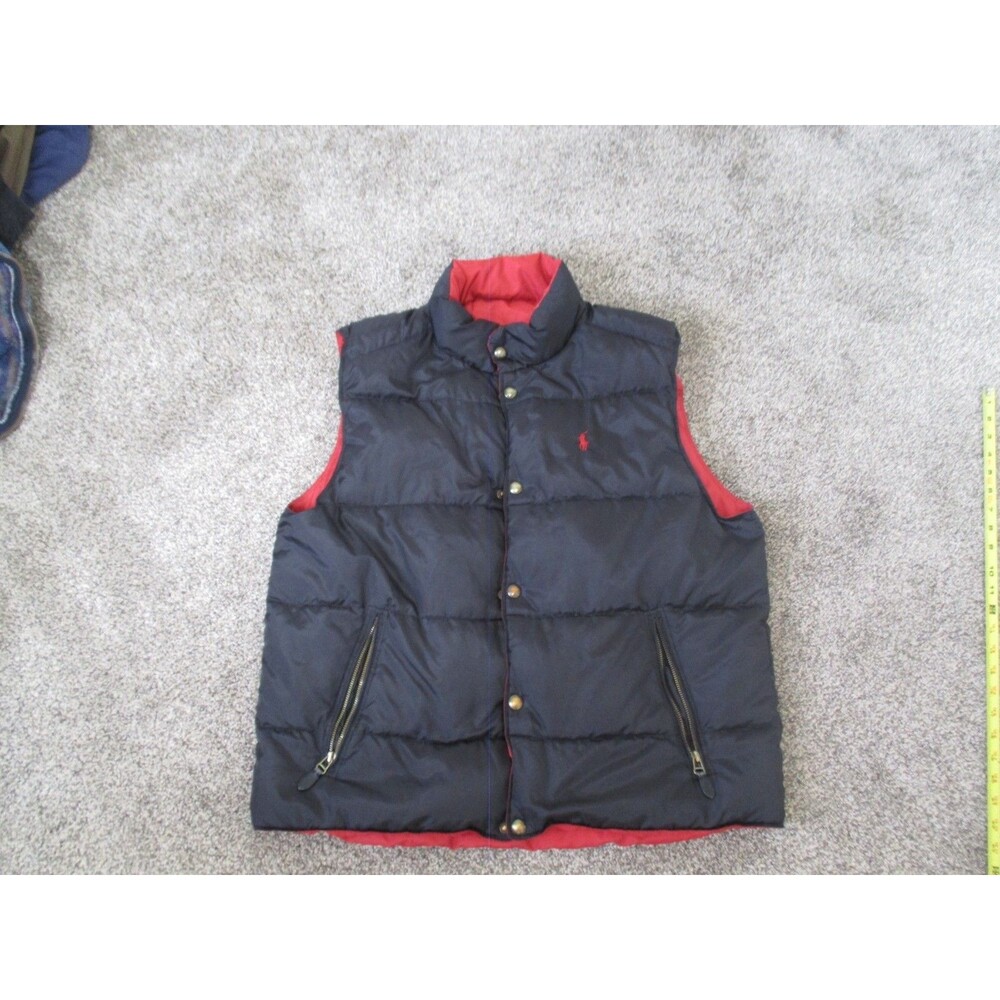 Polo Ralph Lauren Puffer Down Feather Vest Reversible Red & Black Pony SZ L